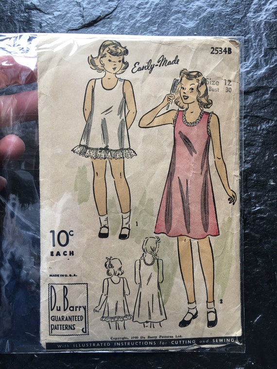 Vintage 1940s Girls' Slip Pattern // Du Barry 2534 B Size 12, Bust