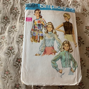 Vintage 1970s Misses&#39; Blouse Pattern // Simplicity 8594 &gt; size 16, bust 38 &gt; Unused &gt; full bishop sleeves, wide cuffs, pockets, sheer