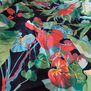 1980s Cyrus Clark "Palmetto"  Fabric // 136x55" (over 3.5yds) > polished decorator cotton, bold tropical print on black