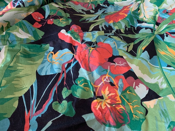 1980s Cyrus Clark "Palmetto"  Fabric // 136x55" (over 3.5yds) > polished decorator cotton, bold tropical print on black