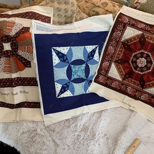 Vintage Calico Printed Pillow Panels // 16" finished- choice browns or blues > DIY project to make, quilt > quilt block style w/instructions