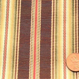 Vintage Shiny Striped Bronze Gold Decorator Upholstery Fabric // 25x58&quot; + 14x83&quot;, L shape &gt; gold brown green red stripes &gt; unused deadstock