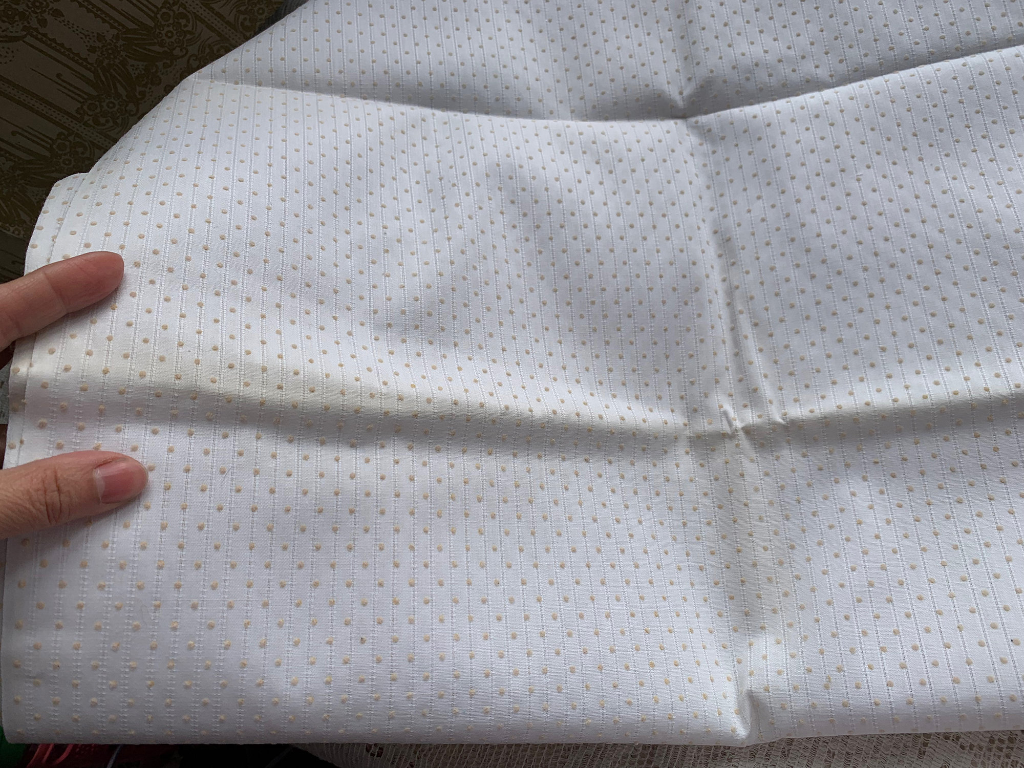 Vintage White Dotted Swiss & Leno Weave Stripe Fabric // 39x45