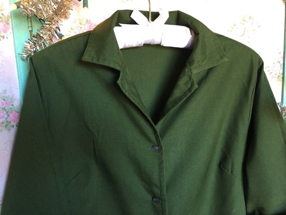 Vintage 1960s Avocado Green Shirtdress / 42" bust… - image 3