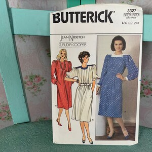 1980s Misses&#39; Dress Pattern // Butterick 3327 by Jean Nidetch for Claudia Cooper &gt; Sz 20-22-24 &gt; Unused &gt; full puff sleeves, pleated bodice