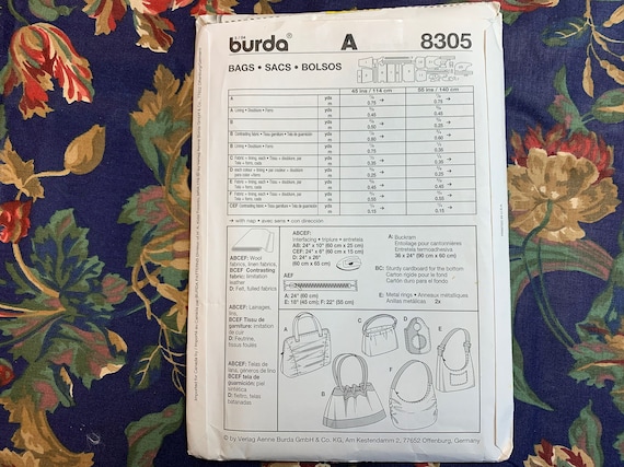 Cartamodello Borse // Burda 8305 Non Usato portafoglio, borsa
