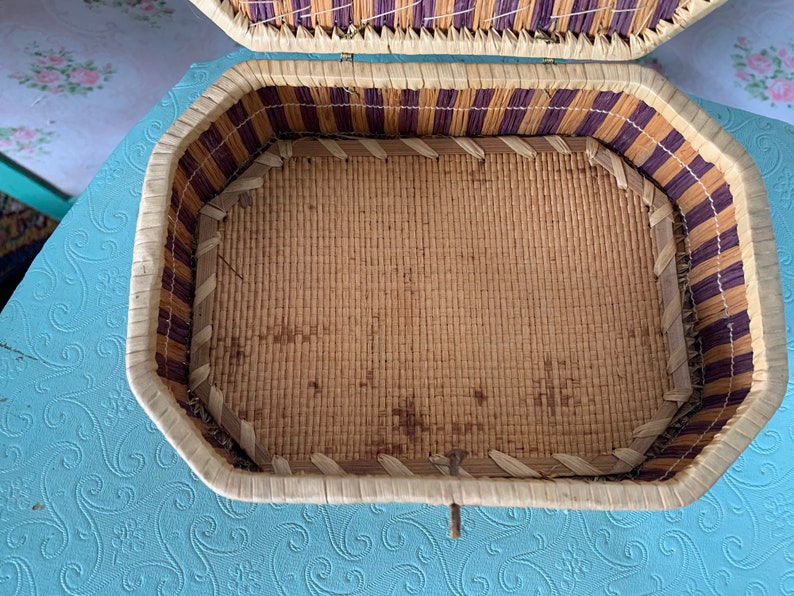 Sweetgrass Ribbon Antique Vintage Sweetgrass Box- Purple Striped & Lidded // 7x5x2.5 ...