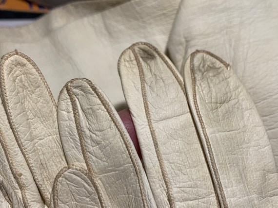 Antique Vintage Long Ivory Kid Leather Gloves // … - image 9