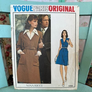 Vintage 1970s Dress & Blouse Pattern by Nina Ricci // Vogue Paris Original 1050 &gt; size 10 &gt; front zipper, semi-fitted, large pockets