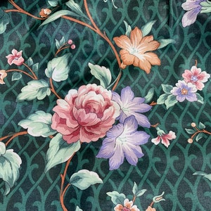 Large Scale Floral & Lattice Polished Cotton Fabric // 3 yds x 55&quot; &gt; unused Margin Designs &gt; dark green, peach, purples, pinks, decorator