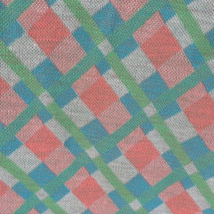 Vintage 1960s-1970s Polyester Double Knit Fabric // 92x67" +18x42" > Unused deadstock > pastel pink, blue, green plaid jacquard, stretchy