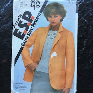 Vintage 1980s Blazer Pattern // Simplicity ESP 9974 &gt; Size 14-16-18 &gt; buttons, pockets, jacket &gt; Unused
