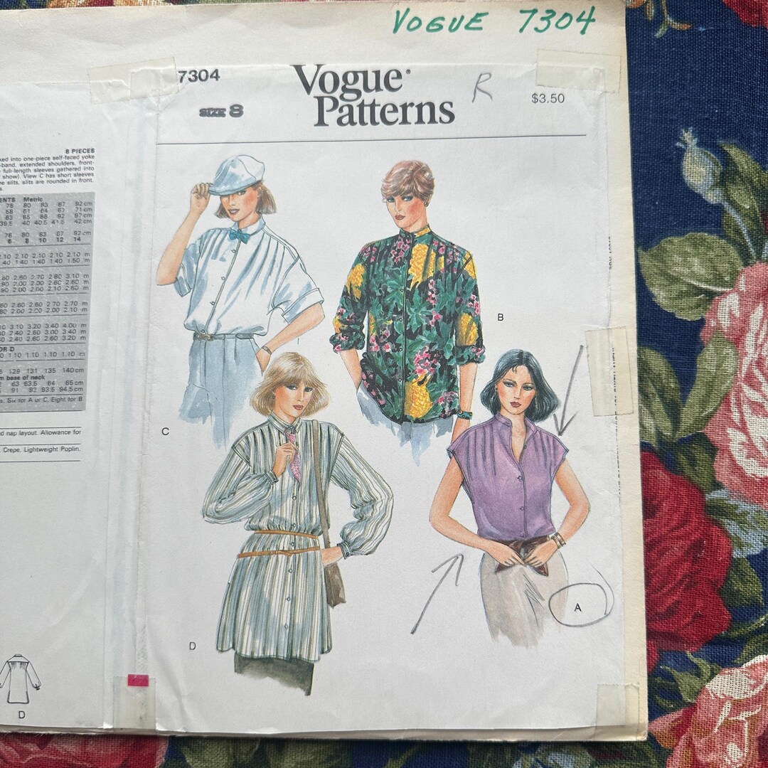 Vintage 1970s Misses' Blouses Pattern // Vogue 7304 > Sz 8 > Unused ...