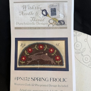Med Thy Needle & Thread "Spring Frolic" PN132 Punch Needle Mönsterkit // 9,5x18 cm > Oanvänt deadstock > tryckt tyg kanin, hare