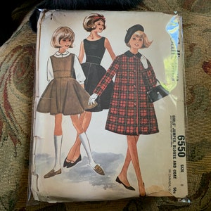 Vintage 1960s Girls&#39; Jumper, Blouse and Coat Pattern // McCall&#39;s 6550 &gt; size 8 &gt; full skirt dress, swing, cape coat, single breasted