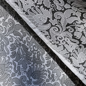 Reversible Grey Jacquard Weave Floral Fabric // 5yds x 45&quot; &gt; Unused NOS &gt; silvery and dark grey, lovely drape, lightweight, thin