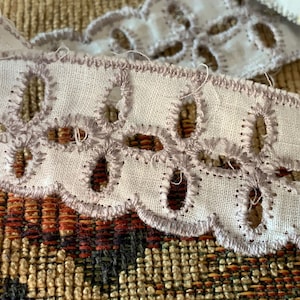 Vintage Grey Scalloped Eyelet Trim // 36" long x 1 1/8" wide > by the yard, BTY > rounded scallop edging tape, flower eyelet