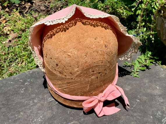 Vintage Pink Baby Bonnet Cap // sheer flocked flo… - image 5