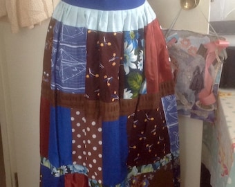 Vintage jaren 1970 Patchwork Maxi Rok - vintage stoffen / gevoerd, hippie, boho, boho