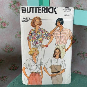 1980s Misses&#39; Shirt Pattern // Butterick 3768 &gt; size 6-8-10 &gt; loose-fitting button down blouse, collar, pockets &gt; French, English