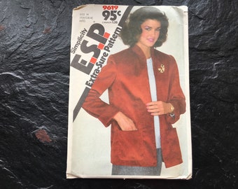 Vintage 1980s Unlined Jacket Pattern // Simplicity ESP 9619 > Sizes 10-12-14 > 1980 boxy, front princess seaming, pockets > Unused