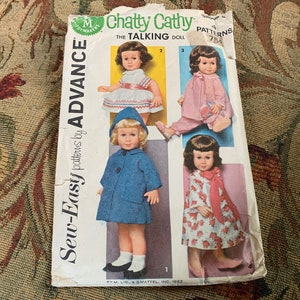 Vintage 1960s Chatty Cathy Doll Clothes Pattern // Advance Group G > rick rack dress, coat, hat, pajamas, robe