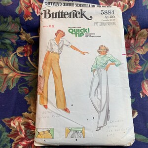 Vintage 1970s Straight Legged Pants Pattern // Butterick 5884 &gt; Size 25 &gt; wide leg pants, mock fly, button or drawstring, elastic, pockets