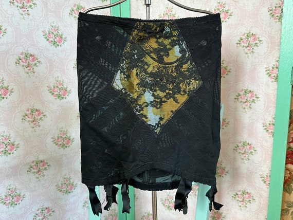 Vintage Black Girdle With Garters // Size S Mid-century, Olive & Robins Egg  Blue Satin Fabric Tummy Panel Under Lace, Skirt 