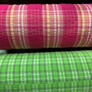 Hot Pink OR Lime Green Cotton Plaid Seersucker Fabric // 36x44&quot; BTY, by the yard &gt; Unused NOS &gt; &#39;Cape Cod Seersuckers&#39;