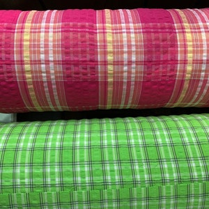 Hot Pink OR Lime Green Cotton Plaid Seersucker Fabric // 36x44" BTY, by the yard > Unused NOS > 'Cape Cod Seersuckers'