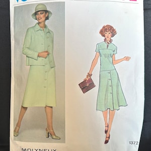 Patrón de chaqueta y vestido vintage de los años 70 de Molyneux // Vogue Paris Original 1372 > talla 10 > vestido de corte A, blazer holgado