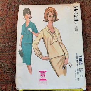 Vintage 1960s Two-Piece Dress Pattern // McCall&#39;s 7004 &gt; Size 18 &gt; neckline bow, French darts