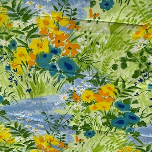 Vintage Waverly Fresh Flowers &#39;Whispering Glen&#39; Fabric // 74x54&quot; &gt; Unused deadstock &gt; 1960s-1970s cotton decorator weight floral