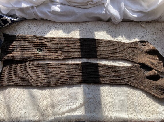 Antique Vintage Brown Knit Wool Stockings // 8.5"… - image 7