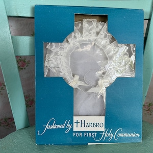 Vintage Deadstock Veil Headpiece for First Holy Communion // Mid-Century deadstock, unused &gt; Harbro, original illustrated box