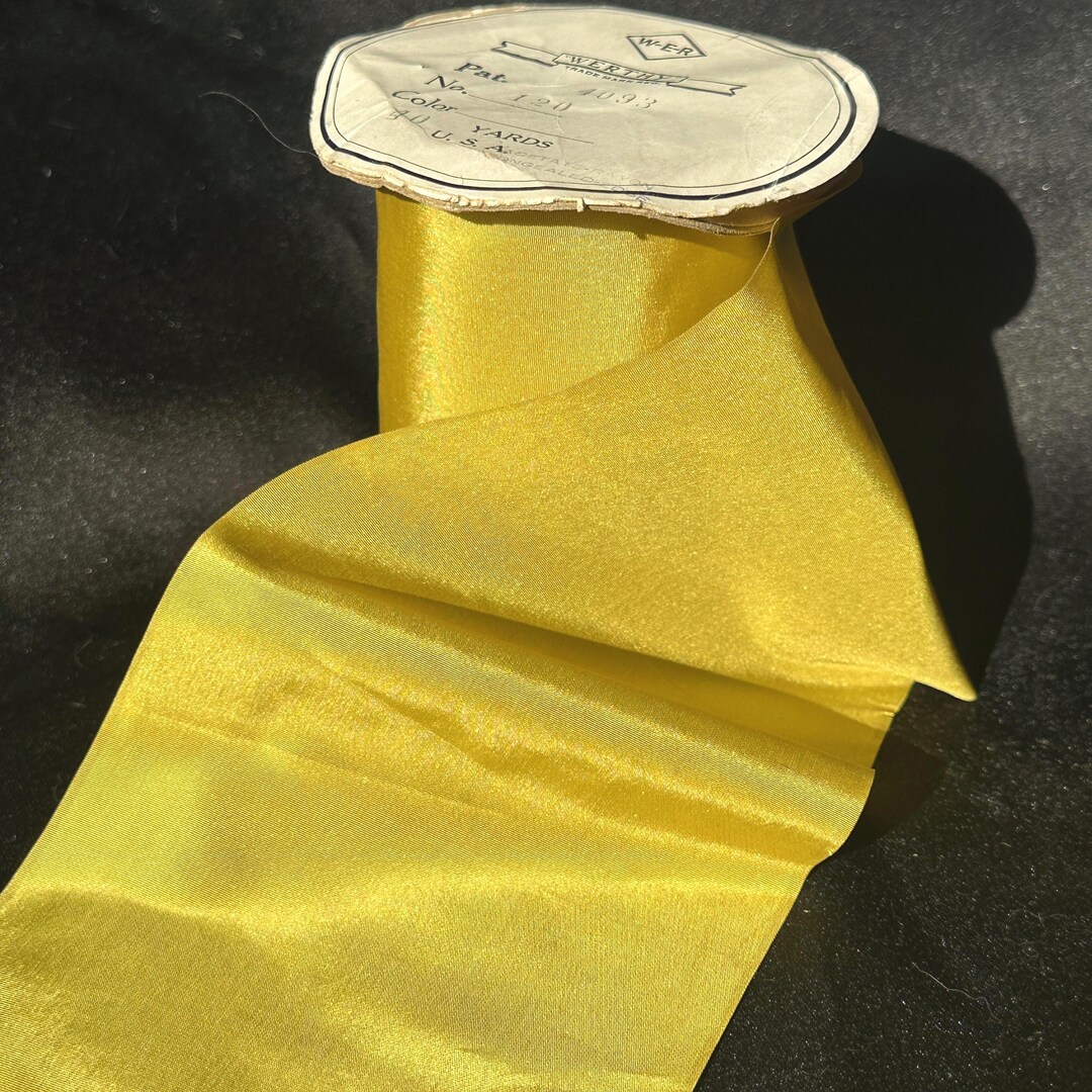 Vintage Chartreuse Wide Rayon Satin Ribbon // 65x4.5