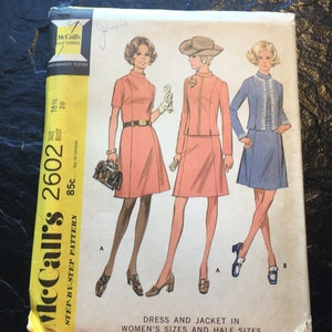 Vintage 1970s Dress and Jacket in Women&#39;s and Half Sizes Pattern // McCall&#39;s 2602 &gt; plus size 16 1/2, bust 39, XL &gt; Unused