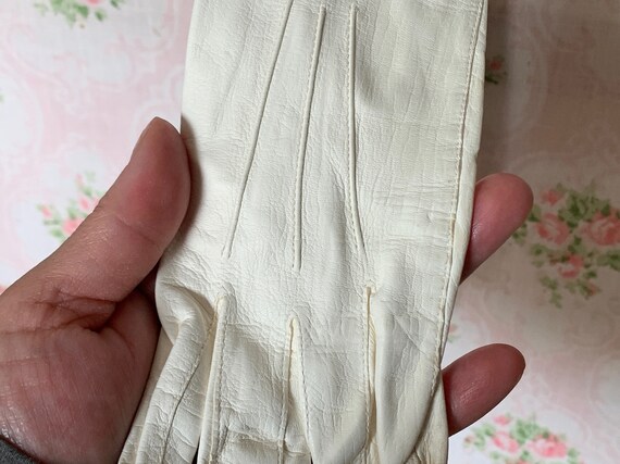 Antique Vintage Opera Length White Kid Leather Gl… - image 7