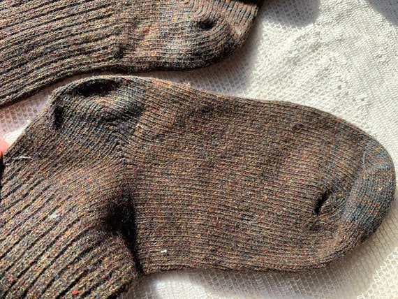 Antique Vintage Brown Knit Wool Stockings // 8.5"… - image 2