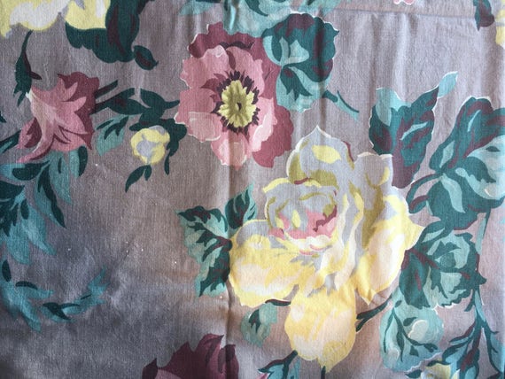 Antique Vtg 40/'s Cottage Floral Garden Trellis Fabric ~ Pink Yellow Black