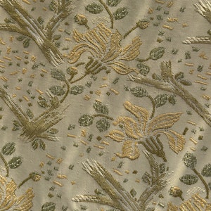 Vintage Mid-Century Damask Fabric // 84x48&quot; &gt; decorator floral brocade, curtain, upholstery &gt; muted butter yellow, moss sage green, beige
