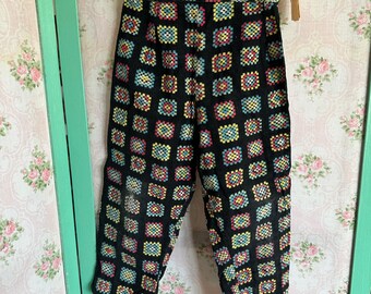Vintage 60s-70s Child's Granny Square Print Corduroy Fabric