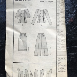Vintage Unused Double Breasted Top and Split Skirt Culottes Pattern // Butterick 5261, Sizes 18-20-22, skorts, military jacket, XL, plus