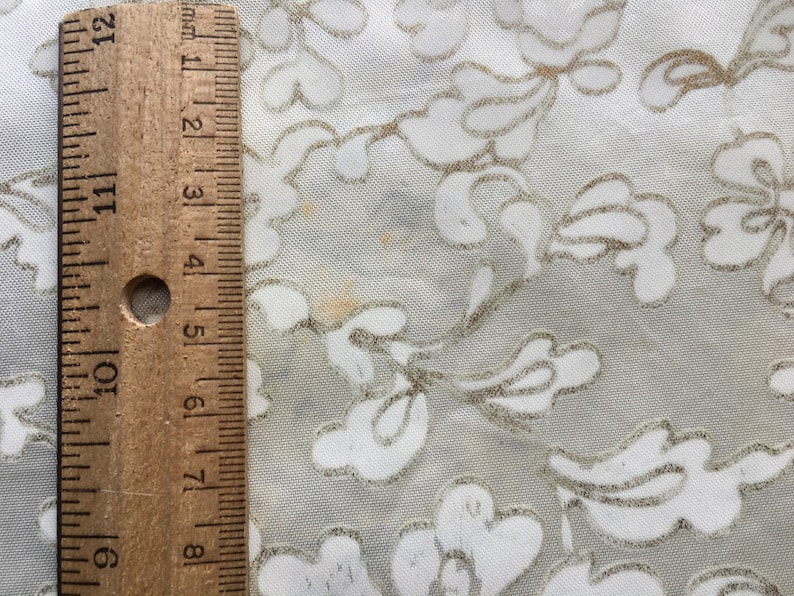 Vintage Curtain Panel 24x61x43 thin rayon satin printed with metallic gold floral scrolls Mid Century Decorator Fabric