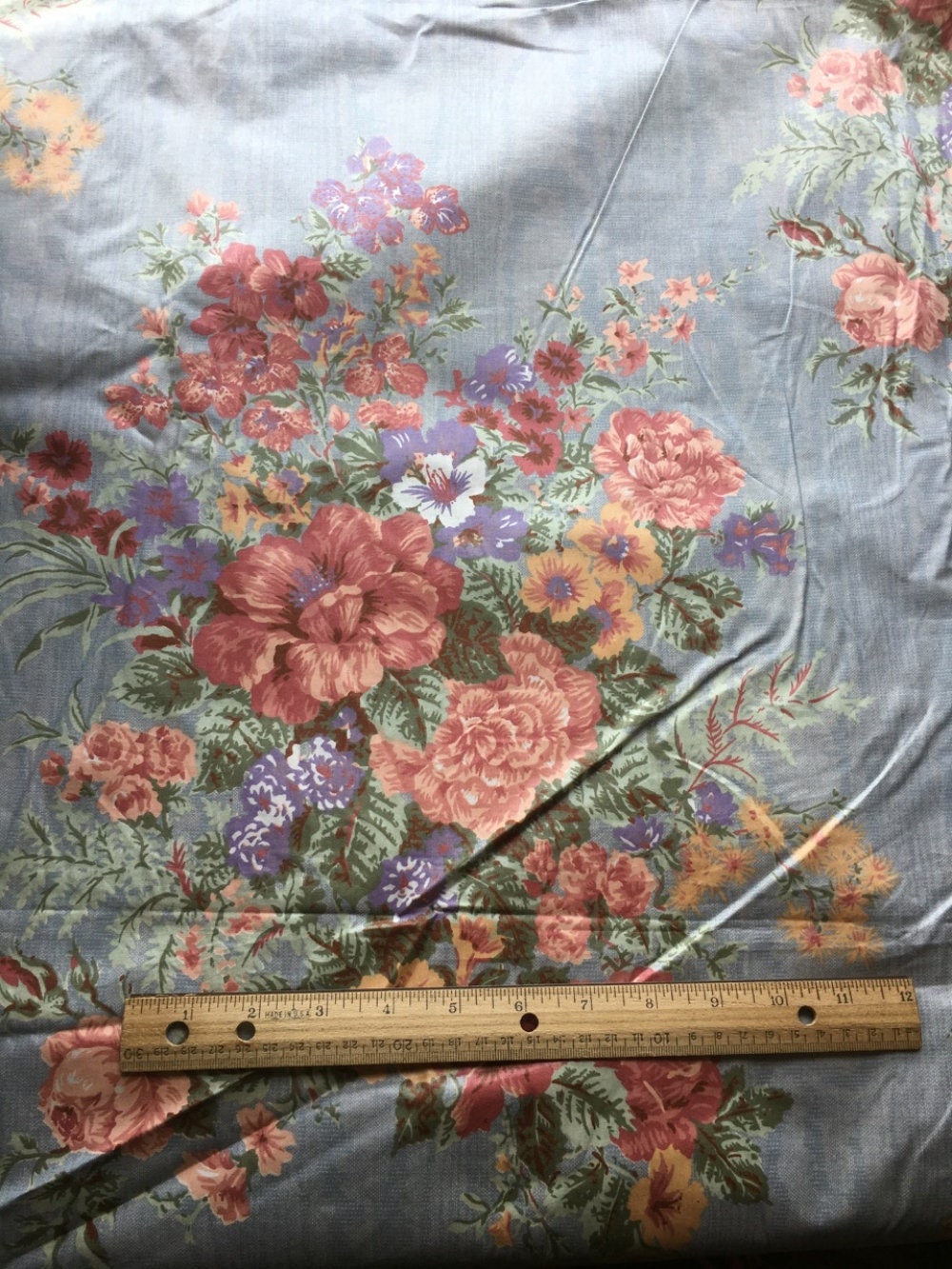 Vintage Floral & Moire Print Polished Cotton Chintz Fabric