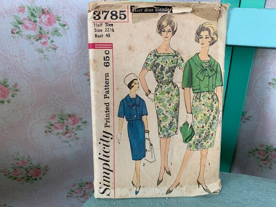 Vintage 1960s One Piece Dress And Jacket Pattern Simplicity Etsy India