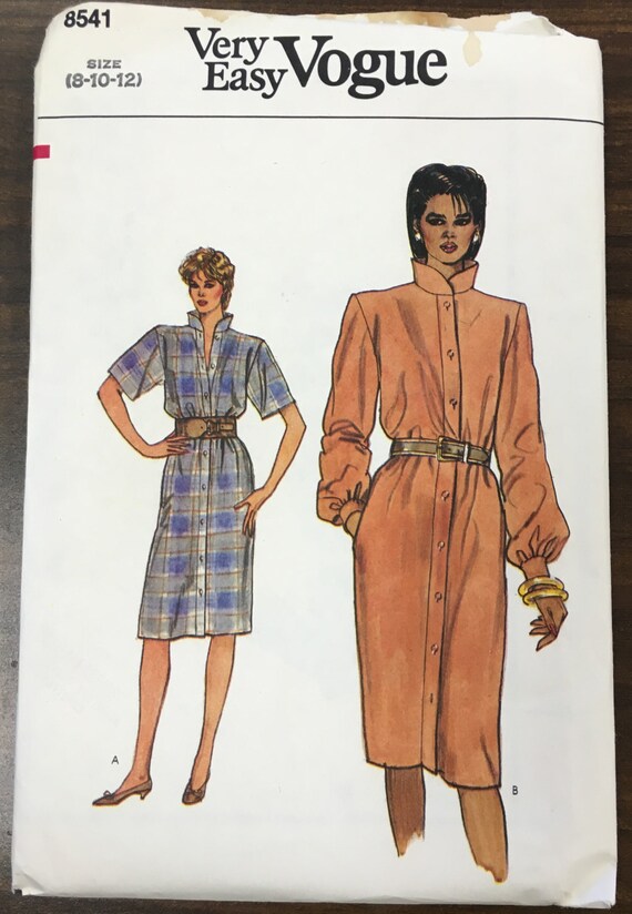 loose shirt dress pattern Vintage Shirt Dress Pattern // Vogue 8541, size 8, 10 & 12, unused, loose  fitting, short or long sleeves