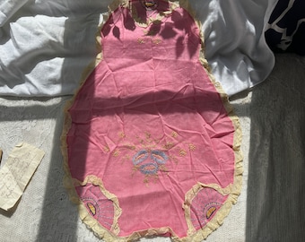 Circa 1920 Embroidered Pink Batiste Apron with Valenciennes Lace Trim // 23" long > handwritten note > sheer, hostess > antique vintage