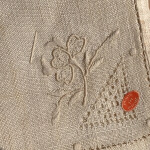 Vintage Linen Tablecloth + 4 Napkins Luncheon Set // 30x31&quot; plus 9&quot; naps &gt; Never Used, original Made in China labels &gt; drawnwork, embroidery