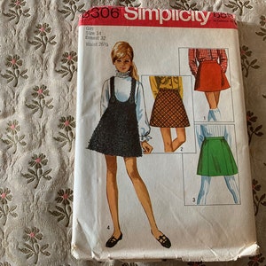 Vintage 1970s Child&#39;s Skirt and Jumper Pattern // Simplicity 8306 &gt; Girl Sz 14 &gt; Unused &gt; a-line miniskirt, overall dress w/ suspenders